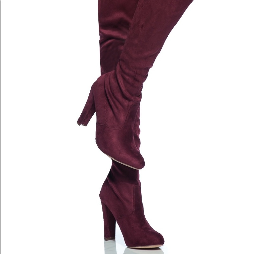 Burgundy thigh high boots